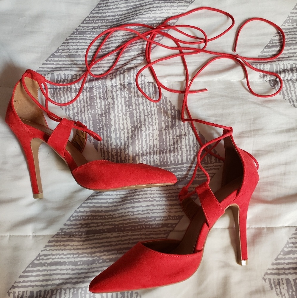*Charlotte Russe* red pointed toe lace up heels